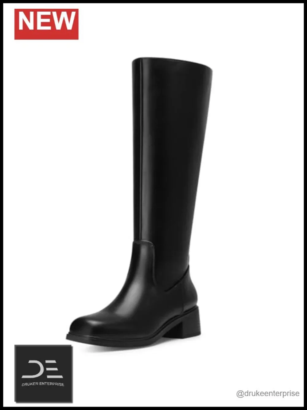 Women Knee High Boots Low Heel Square Toe Non-Slip Boots